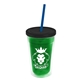 a translucent green bottle & black lid & translucent blue straw 16 oz double - wall insulated transparent tumbler