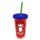 a translucent red bottle & translucent blue lid & translucent green straw 16 oz double - wall insulated transparent tumbler