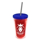 a translucent red bottle & translucent blue lid & smoke straw 16 oz double - wall insulated transparent tumbler