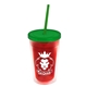 a translucent red bottle & translucent green lid & translucent green straw 16 oz double - wall insulated transparent tumbler