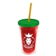 a translucent red bottle & translucent green lid & translucent orange straw 16 oz double - wall insulated transparent tumbler