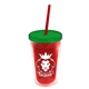 a translucent red bottle & translucent green lid & translucent red straw 16 oz double - wall insulated transparent tumbler