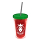 a translucent red bottle & translucent green lid & smoke straw 16 oz double - wall insulated transparent tumbler