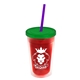 a translucent red bottle & translucent green lid & translucent violet straw 16 oz double - wall insulated transparent tumbler