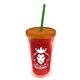 a translucent red bottle & translucent orange lid & translucent green straw 16 oz double - wall insulated transparent tumbler