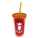 a translucent red bottle & translucent orange lid & translucent orange straw 16 oz double - wall insulated transparent tumbler