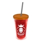 a translucent red bottle & translucent orange lid & smoke straw 16 oz double - wall insulated transparent tumbler