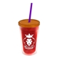 a translucent red bottle & translucent orange lid & translucent violet straw 16 oz double - wall insulated transparent tumbler