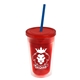 a translucent red bottle & translucent red lid & translucent blue straw 16 oz double - wall insulated transparent tumbler