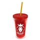 a translucent red bottle & translucent red lid & translucent orange straw 16 oz double - wall insulated transparent tumbler