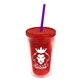 a translucent red bottle & translucent red lid & translucent violet straw 16 oz double - wall insulated transparent tumbler
