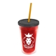 a translucent red bottle & smoke lid & translucent orange straw 16 oz double - wall insulated transparent tumbler