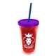 a translucent red bottle & translucent violet lid & translucent blue straw 16 oz double - wall insulated transparent tumbler