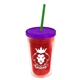 a translucent red bottle & translucent violet lid & translucent green straw 16 oz double - wall insulated transparent tumbler