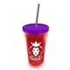 a translucent red bottle & translucent violet lid & smoke straw 16 oz double - wall insulated transparent tumbler