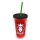 a translucent red bottle & black lid & translucent green straw 16 oz double - wall insulated transparent tumbler