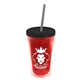 a translucent red bottle & black lid & smoke straw 16 oz double - wall insulated transparent tumbler