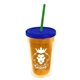 a translucent orange bottle & translucent blue lid & translucent green straw 16 oz double - wall insulated transparent tumbler