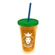 a translucent orange bottle & translucent green lid & translucent blue straw 16 oz double - wall insulated transparent tumbler