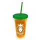 a translucent orange bottle & translucent green lid & translucent green straw 16 oz double - wall insulated transparent tumbler