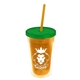 a translucent orange bottle & translucent green lid & translucent orange straw 16 oz double - wall insulated transparent tumbler