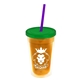 a translucent orange bottle & translucent green lid & translucent violet straw 16 oz double - wall insulated transparent tumbler