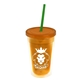 a translucent orange bottle & translucent orange lid & translucent green straw 16 oz double - wall insulated transparent tumbler