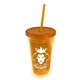 a translucent orange bottle & translucent orange lid & translucent orange straw 16 oz double - wall insulated transparent tumbler