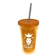 a translucent orange bottle & translucent orange lid & smoke straw 16 oz double - wall insulated transparent tumbler