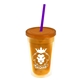 a translucent orange bottle & translucent orange lid & translucent violet straw 16 oz double - wall insulated transparent tumbler