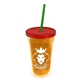 a translucent orange bottle & translucent red lid & translucent green straw 16 oz double - wall insulated transparent tumbler