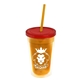 a translucent orange bottle & translucent red lid & translucent orange straw 16 oz double - wall insulated transparent tumbler