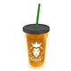 a translucent orange bottle & smoke lid & translucent green straw 16 oz double - wall insulated transparent tumbler