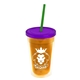 a translucent orange bottle & translucent violet lid & translucent green straw 16 oz double - wall insulated transparent tumbler