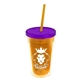 a translucent orange bottle & translucent violet lid & translucent orange straw 16 oz double - wall insulated transparent tumbler