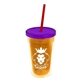 a translucent orange bottle & translucent violet lid & translucent red straw 16 oz double - wall insulated transparent tumbler
