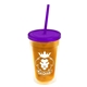a translucent orange bottle & translucent violet lid & translucent violet straw 16 oz double - wall insulated transparent tumbler