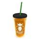 a translucent orange bottle & black lid & translucent green straw 16 oz double - wall insulated transparent tumbler