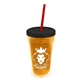 a translucent orange bottle & black lid & translucent red straw 16 oz double - wall insulated transparent tumbler