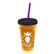 a translucent orange bottle & black lid & translucent violet straw 16 oz double - wall insulated transparent tumbler