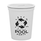 aerial view a translucent frost lid & white cup 16 oz stadium cup coin bank, image 1 of 2