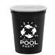 aerial view a translucent frost lid & black cup 16 oz stadium cup coin bank, image 1 of 2