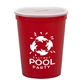 aerial view a translucent frost lid & red cup 16 oz stadium cup coin bank, image 1 of 2