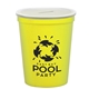 aerial view a translucent frost lid & yellow cup 16 oz stadium cup coin bank, image 1 of 2
