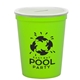 aerial view a translucent frost lid & lime green cup 16 oz stadium cup coin bank, image 1 of 2