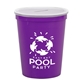 aerial view a translucent frost lid & violet cup 16 oz stadium cup coin bank, image 1 of 2