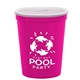 aerial view a translucent frost lid & raspberry cup 16 oz stadium cup coin bank, image 1 of 2