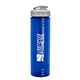 a transparent blue bottle & translucent frost lid 24 oz slim fit upcycle rpet bottle with flip lid