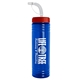 a transparent blue bottle & red lid & translucent frost straw 24 oz slim fit upcycle rpet bottle with straw lid