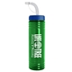 a transparent green bottle & blue lid & translucent frost straw 24 oz slim fit upcycle rpet bottle with straw lid